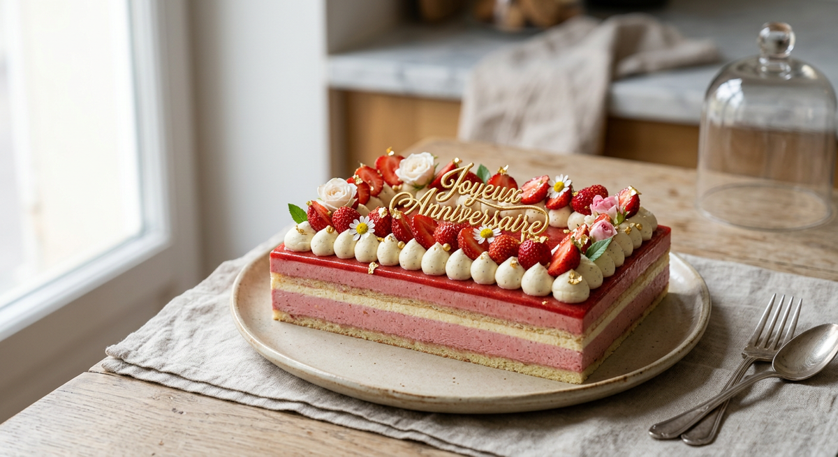 Douceur Fraise et Or — création Maison Du Gateau à Tarbes