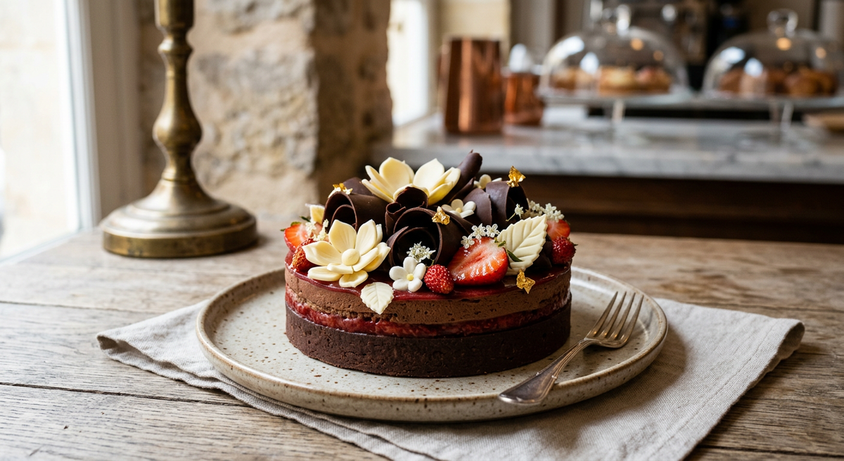 Tentation chocolat et fraise — création Maison Du Gateau à Tarbes
