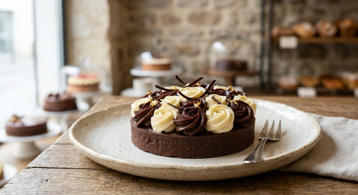 Tartelette fleurs chocolat vanille — création Maison Du Gateau à Tarbes