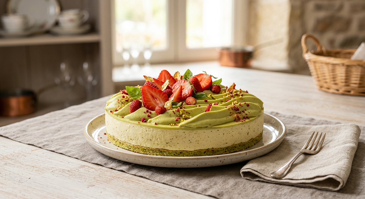 Douce Vague Pistache Fraise — création Maison Du Gateau à Tarbes