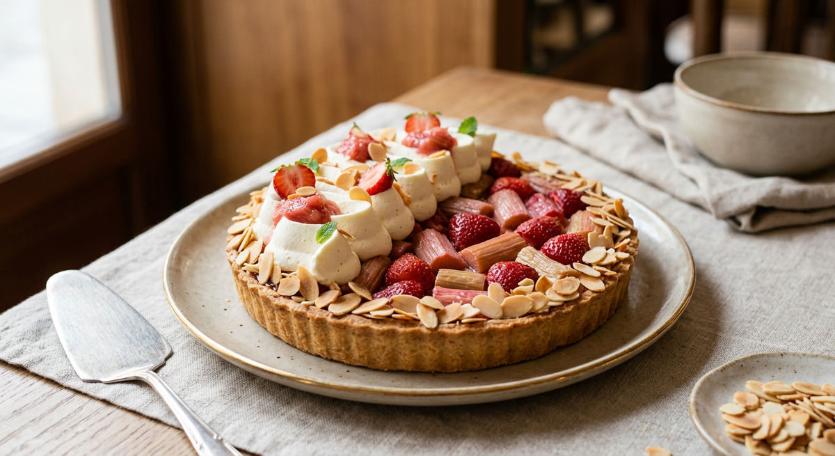 Tarte Rhubarbe Fraise Amandes — création Maison Du Gateau à Tarbes