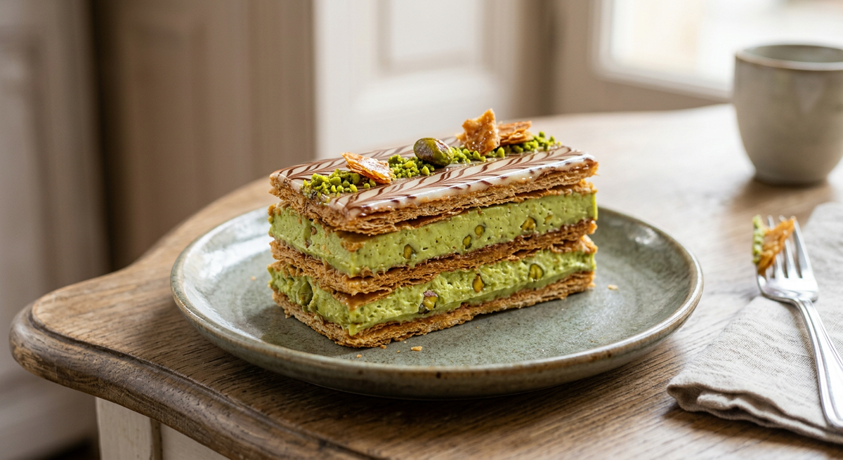 Millefeuille Vert Pistache — création Maison Du Gateau à Tarbes