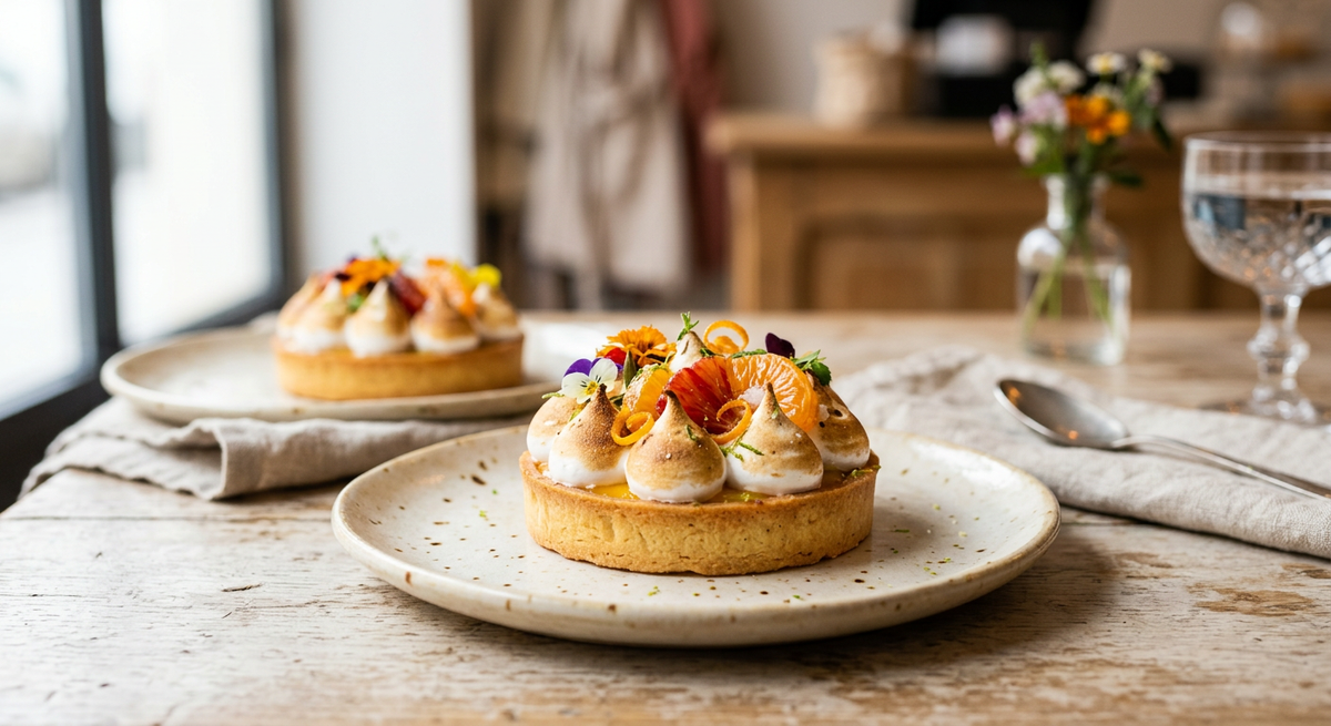 Tartelette Agrumes Meringuée — création Maison Du Gateau à Tarbes