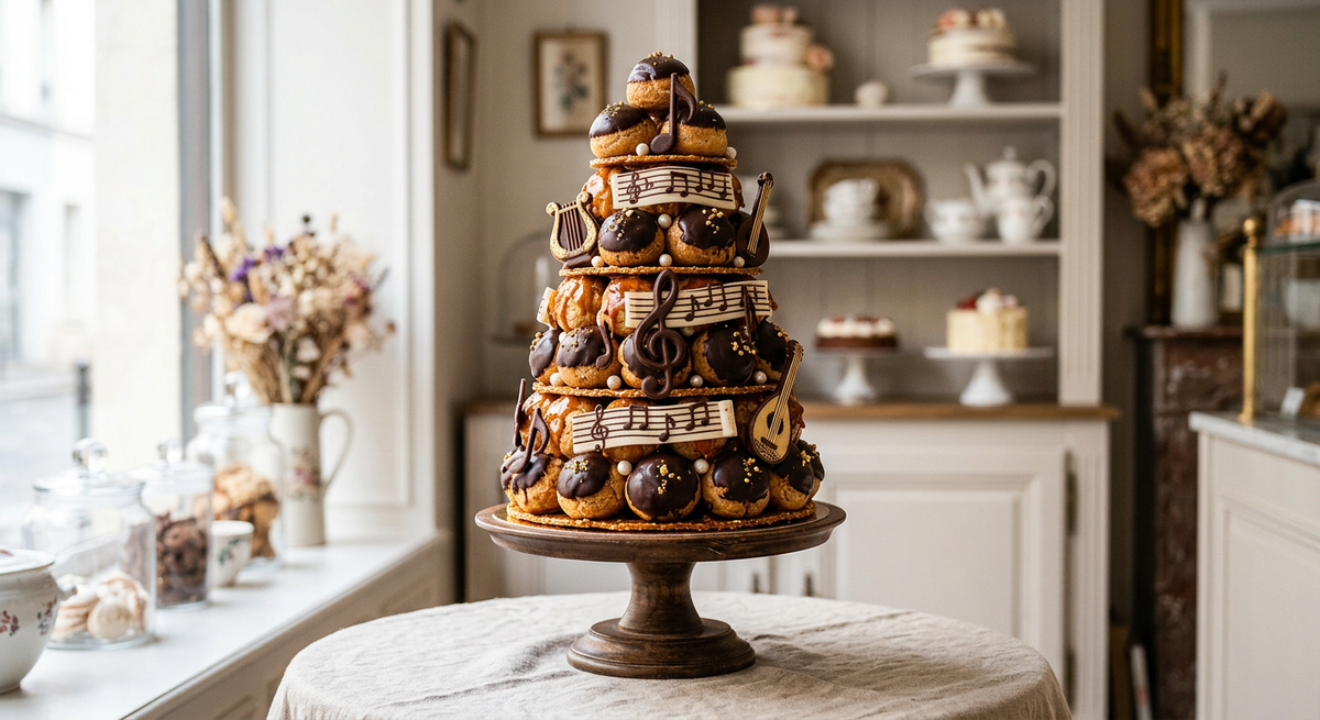 Pièce Montée Chocolat Notes Musique — création Maison Du Gateau à Tarbes